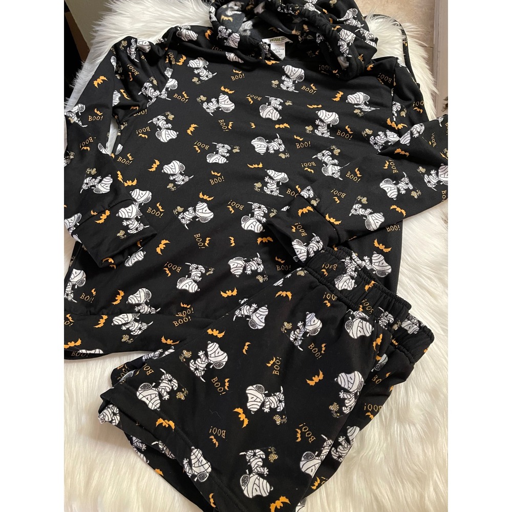 Peanuts Snoopy Halloween BOO Mummy Bats Hoodie Shorts Pajama Set Women's Size S